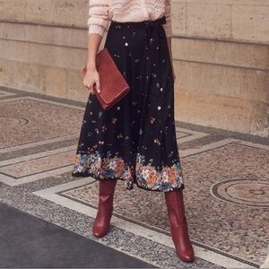 Sezane Bettina Black Floral Button Front Midi
